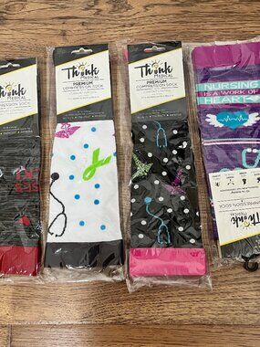 Think Medical Women's Light Compression Socks Lot of 4 Pairs ~ Nurse Themed